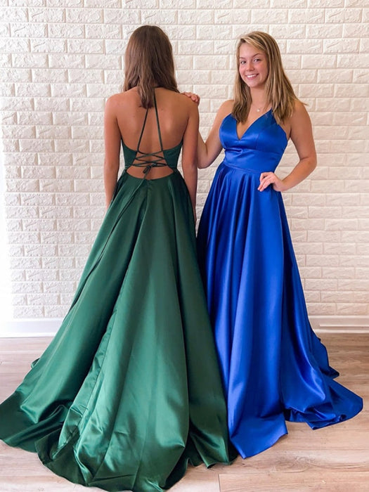 Simple A Line V Neck Backless Dark Green/Royal Blue Prom, Open Back Da Bridelily Simple A Line V Neck Backless Dark Green/Royal Blue Prom, Open Back Da Bridelily
