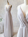 Simple A Line V Neck Long Gray Prom Dresses, V Neck Gray Formal Graduation Evening Dresses