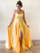 Simple A Line Yellow Long Prom Dresses with High  Cheap Yellow Formal Graduation Evening Dresses, Yellow Bridesmaid Dresses