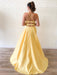 Simple A Line Yellow Long Prom Dresses with High  Cheap Yellow Formal Graduation Evening Dresses, Yellow Bridesmaid Dresses