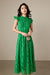 Simple Cap Sleeves Aline Green Lace Dress Tea Length Casual Wear Dress - Dresses