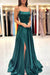 Simple Green A Line Split Long Prom Formal Dress
