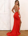 Simple Mermaid Backless Red/Black Long Prom Dresses with High Slit, Mermaid Formal Dresses, Evening Dresses