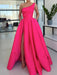 Simple One Shoulder Pink High Slit A-Line Pleated Formal Dress