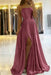 Dark Pink Satin Prom Dress With Spaghetti Straps and Slit