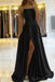 Black Satin Prom Dress With Spaghetti Straps and Slit
