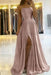 Dusty Pink Satin Prom Dress With Spaghetti Straps and Slit