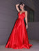 A-Line/Princess Satin Ruffles V-neck Sleeveless Sweep/Brush Train Dresses - Prom Dresses