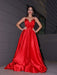 A-Line/Princess Satin Ruffles V-neck Sleeveless Sweep/Brush Train Dresses - Prom Dresses