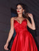 A-Line/Princess Satin Ruffles V-neck Sleeveless Sweep/Brush Train Dresses - Prom Dresses