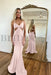 Simple Red Spaghetti Strap Long Mermaid Prom Dress with Taping Detail