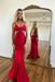 Simple Red Spaghetti Strap Long Mermaid Prom Dress with Taping Detail