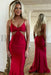 Simple Red Spaghetti Strap Long Mermaid Prom Dress with Taping Detail