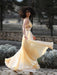 A-Line/Princess Ruffles Sweep/Brush Train Satin Sleeveless V-neck Dresses - Prom Dresses