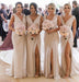 Simple V Neck Sleeveless Sheath Pleated Chiffon Bridesmaid Dress with Split