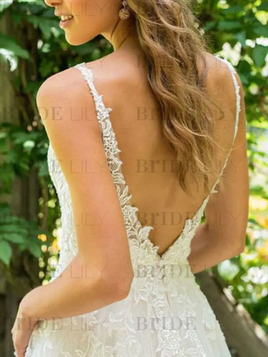 Simple Wedding Dress 2021 a line V Neck Sleeveless floor length Beach Bridal Dresses With Train