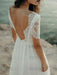 Simple Wedding Dress A Line Jewel Neck Lace Short Sleeve Floor Length Chiffon Beach Wedding Bridal Gowns