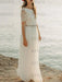 Simple Wedding Dress A Line Jewel Neck Lace Short Sleeve Floor Length Chiffon Beach Wedding Bridal Gowns