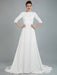 Simple Wedding Dress Beaded Sash Backless Bateau Neck Half Sleeves A Line Bridal Gowns With Court Train