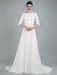Simple Wedding Dress Beaded Sash Backless Bateau Neck Half Sleeves A Line Bridal Gowns With Court Train