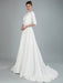 Simple Wedding Dress Beaded Sash Backless Bateau Neck Half Sleeves A Line Bridal Gowns With Court Train