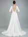 Simple Wedding Dress Beaded Sash Backless Bateau Neck Half Sleeves A Line Bridal Gowns With Court Train