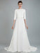 Simple Wedding Dress Beaded Sash Backless Bateau Neck Half Sleeves A Line Bridal Gowns With Court Train