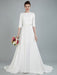 Simple Wedding Dress Beaded Sash Backless Bateau Neck Half Sleeves A Line Bridal Gowns With Court Train