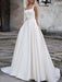 Simple Wedding Dress Satin Fabric Square Neck Sleeveless Sash A Line Bridal Gowns