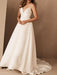 Simple Wedding Dress Satin V Neck Sleeveless Pockets A Line Bridal Gowns