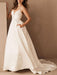 Simple Wedding Dress Satin V Neck Sleeveless Pockets A Line Bridal Gowns
