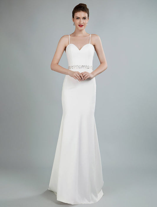 Simple Wedding Dress Sheath Sweetheart Neck Long Sleeves Beaded Bridal Dresses With Train
