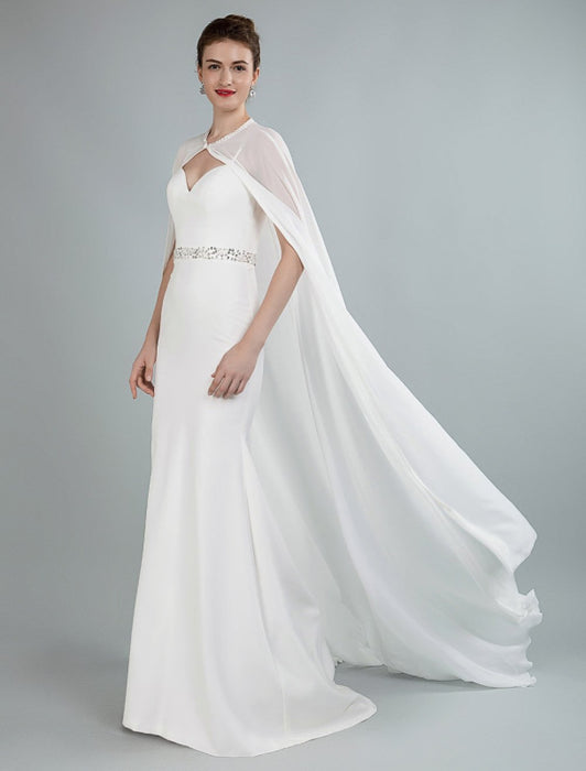 Simple Wedding Dress Sheath Sweetheart Neck Long Sleeves Beaded Bridal Dresses With Train