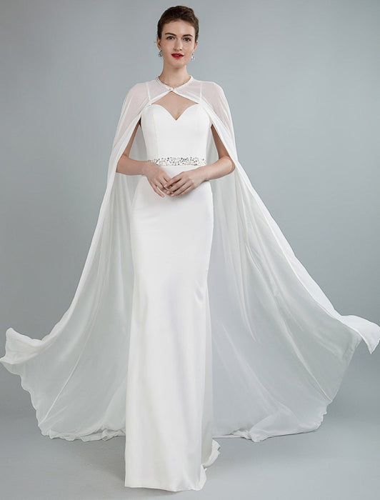 Simple Wedding Dress Sheath Sweetheart Neck Long Sleeves Beaded Bridal Dresses With Train