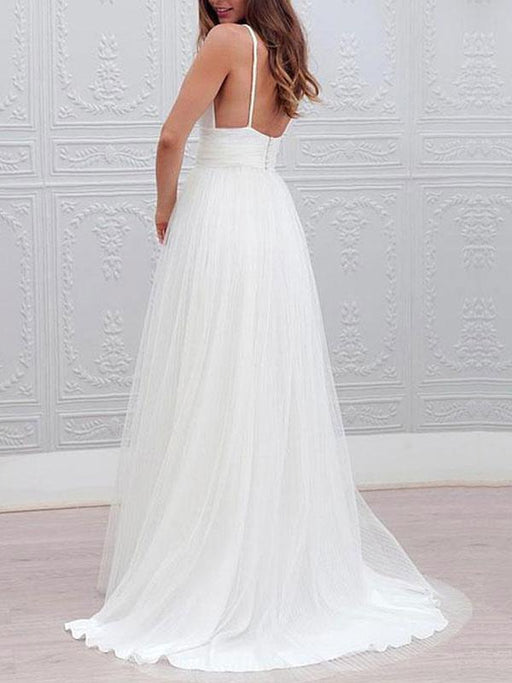 simple wedding dresses 2021 a line v neck straps backless tulle beach wedding bridal dress