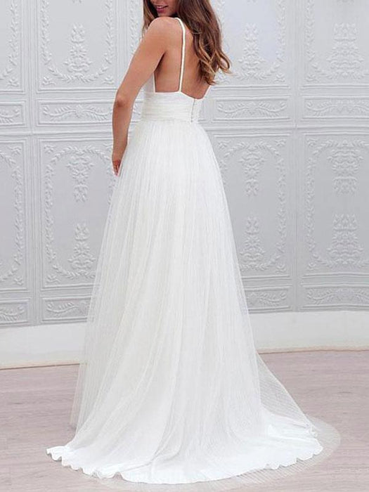 simple wedding dresses 2021 a line v neck straps backless tulle beach wedding bridal dress