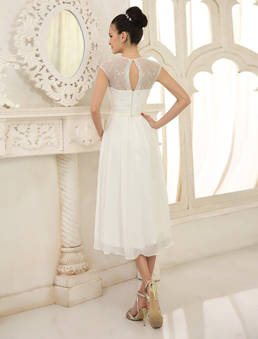 Simple Wedding Dresses Ivory Lace Chiffon Beach Wedding Dress with Beaded misshow