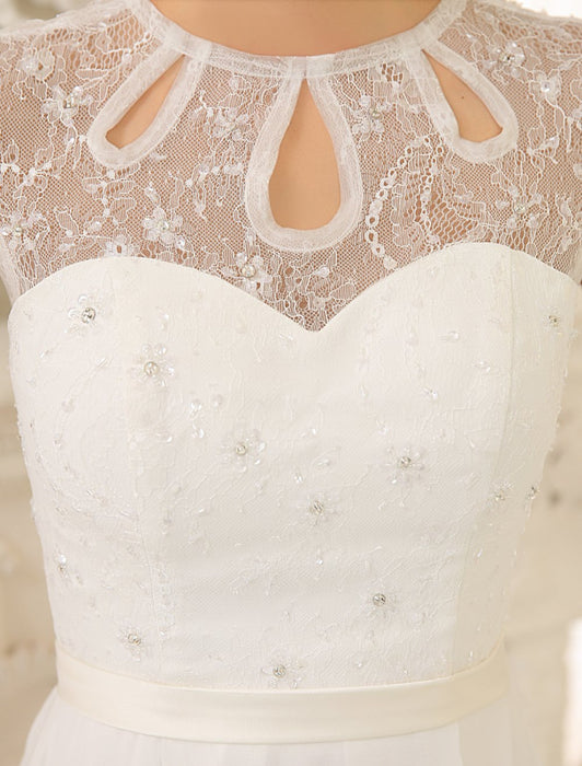 Simple Wedding Dresses Ivory Lace Chiffon Beach Wedding Dress with Beaded misshow