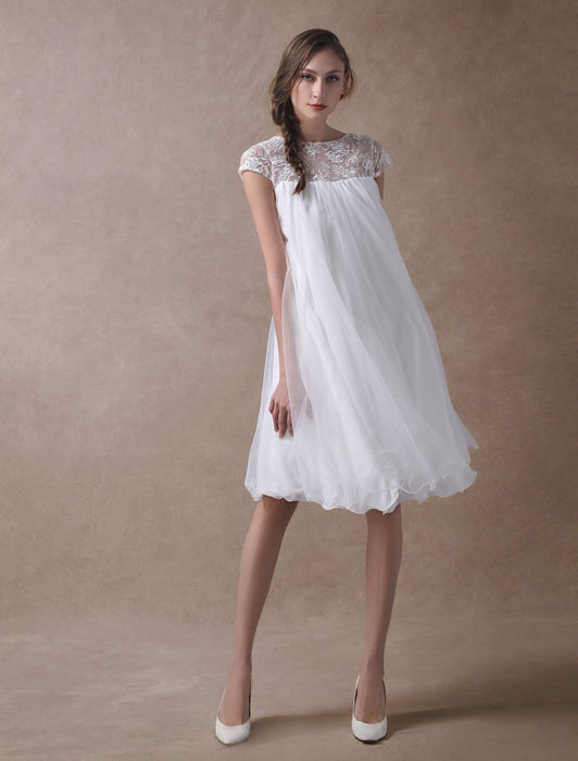 Simple Short Wedding Dresses Cap Sleeve Pregnant Bridal Dress-Bridelily Simple Short Wedding Dresses Cap Sleeve Pregnant Bridal Dress-Bridelily