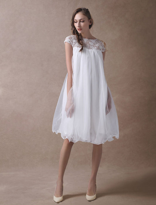 Simple Short Wedding Dresses Cap Sleeve Pregnant Bridal Dress-Bridelily Simple Short Wedding Dresses Cap Sleeve Pregnant Bridal Dress-Bridelily