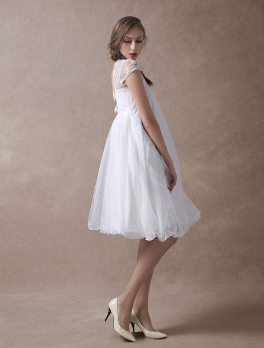 short pregnant wedding dresses Short Lace Maternity Bridal Gown White Ivory Pregnant Wedding Dress Long Sleeves