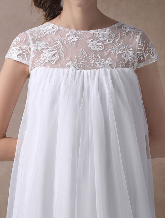 Simple Short Wedding Dresses Cap Sleeve Pregnant Bridal Dress-Bridelily Simple Short Wedding Dresses Cap Sleeve Pregnant Bridal Dress-Bridelily