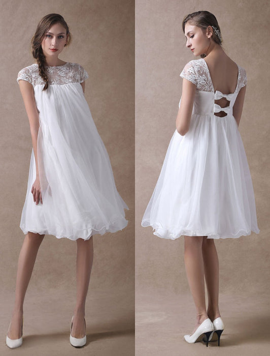 Simple Short Wedding Dresses Cap Sleeve Pregnant Bridal Dress-Bridelily Simple Short Wedding Dresses Cap Sleeve Pregnant Bridal Dress-Bridelily