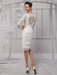 Simple Wedding Dresses 2021 Short Long Sleeve Illusion Neckline koyhole Knee length Sheath Bridal Dress misshow