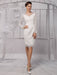 Simple Wedding Dresses 2021 Short Long Sleeve Illusion Neckline koyhole Knee length Sheath Bridal Dress misshow