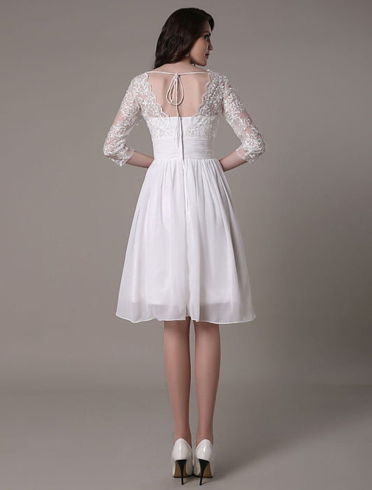 Simple Wedding Dressses Chiffon V Neck Lace A LinePleated Bridal Dress misshow