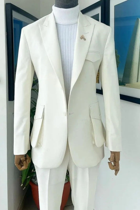 Peak Lapel 2 Piece Yellow Slim Fit One Button Prom Suits