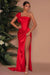 Sizzling Scarlet One-Shoulder Mermaid Prom Gown with Front Slit and Strapless Detail