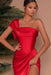Sizzling Scarlet One-Shoulder Mermaid Prom Gown with Front Slit and Strapless Detail