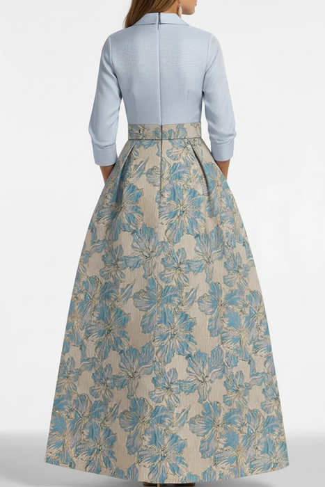 3/4 Sleeve Shirt Collar A-Line Mother of the Bride & Groom Dress with Printed Floral